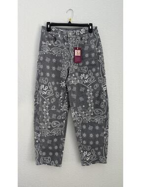 loveimgs Women Barrel Jeans Print Denim Ankle Pants- grey